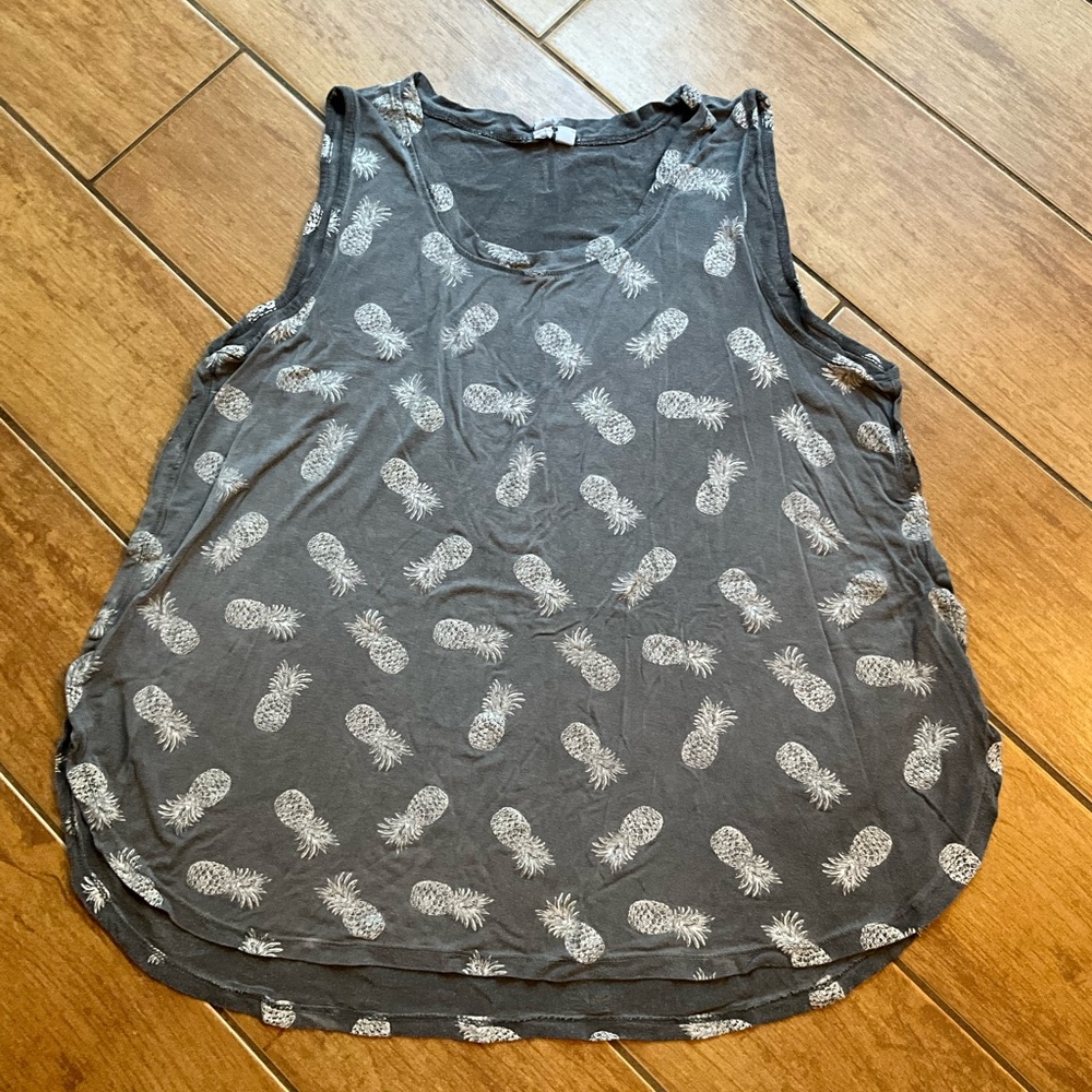 Pineapple Print Cable & Gauge Tank Top Blouse